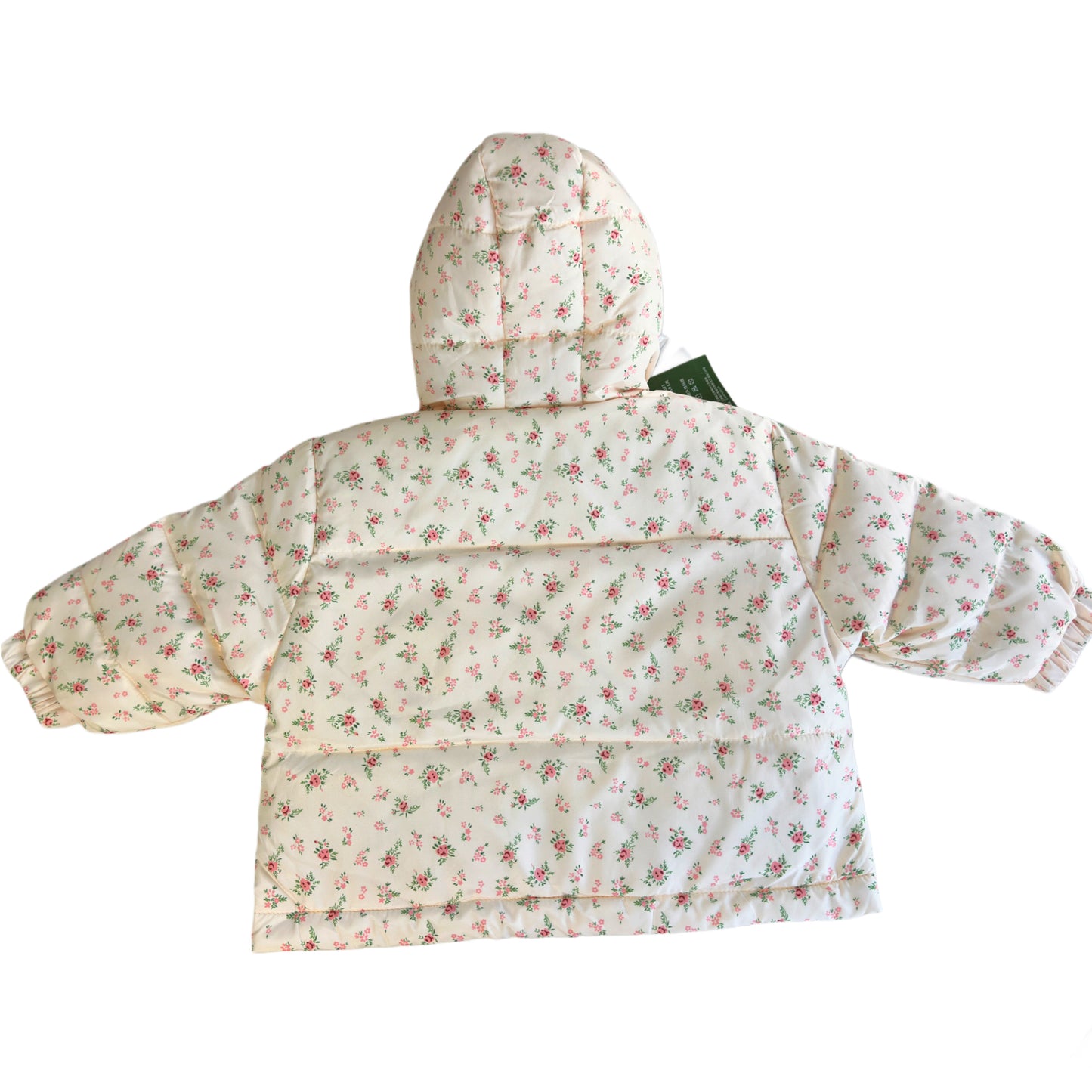 Parka acolchada para niña con capucha y estampado floral – 86-90% plumón de ganso