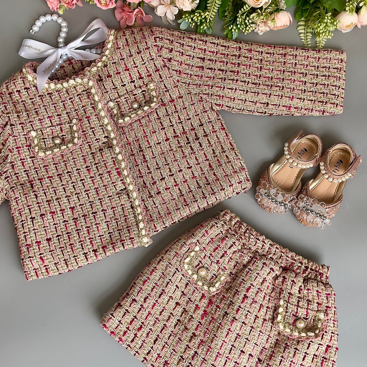 Conjunto de chaqueta y falda con lúrex