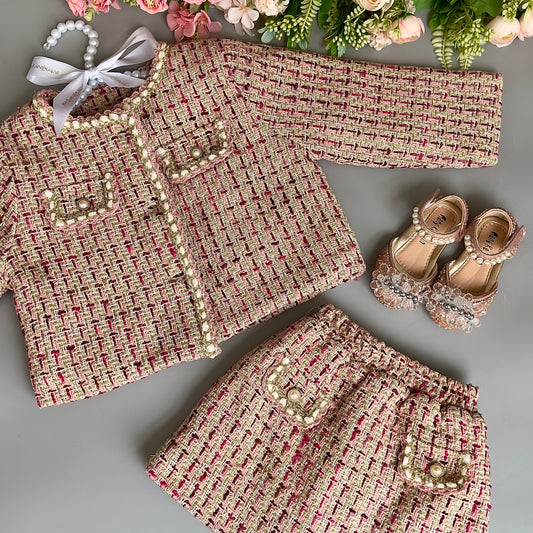 Conjunto de chaqueta y falda con lúrex