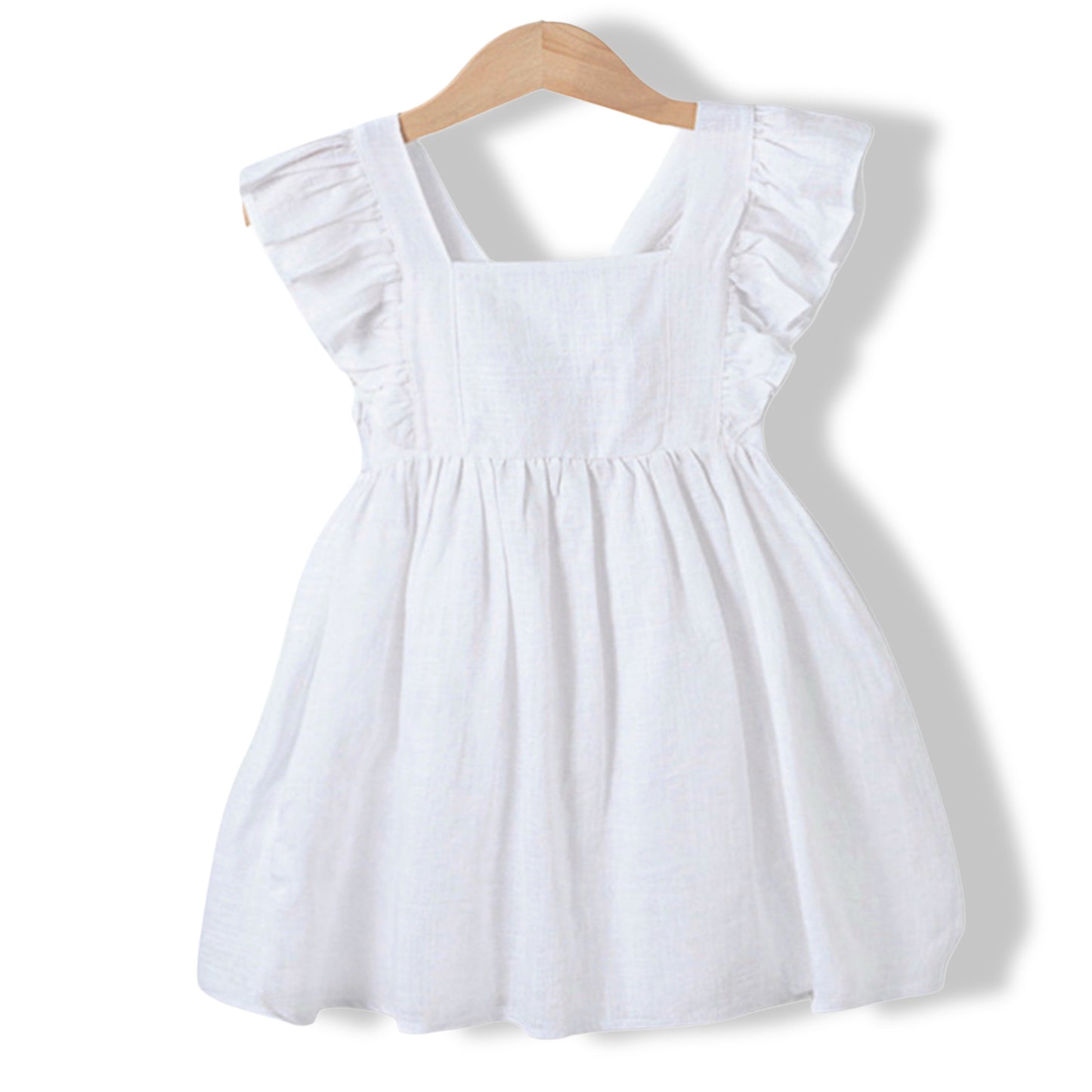 Vestido de lino con vuelos — blanco o celeste