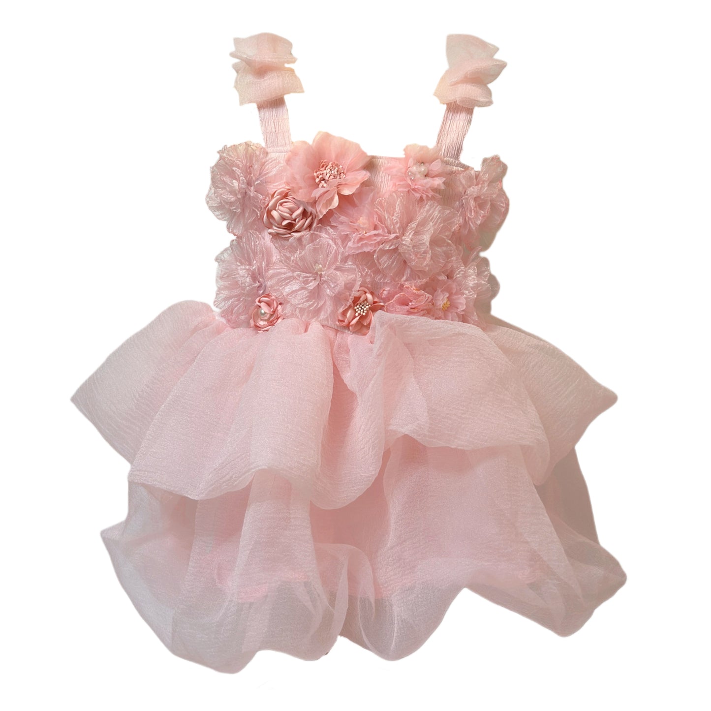 Vestido de fiesta con flores en relieve y bordado a mano