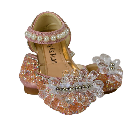 Zapatos festivos con cristales, perlas y cuentas plateadas