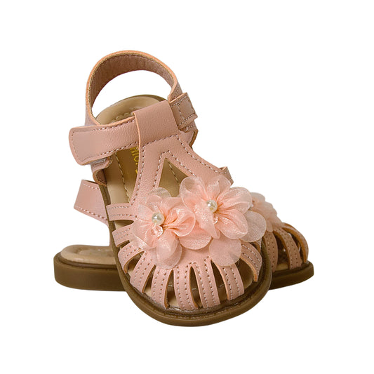 Sandalias rosadas con flores y perlas — perfectas para paseos, jardín infantil y celebraciones de verano!