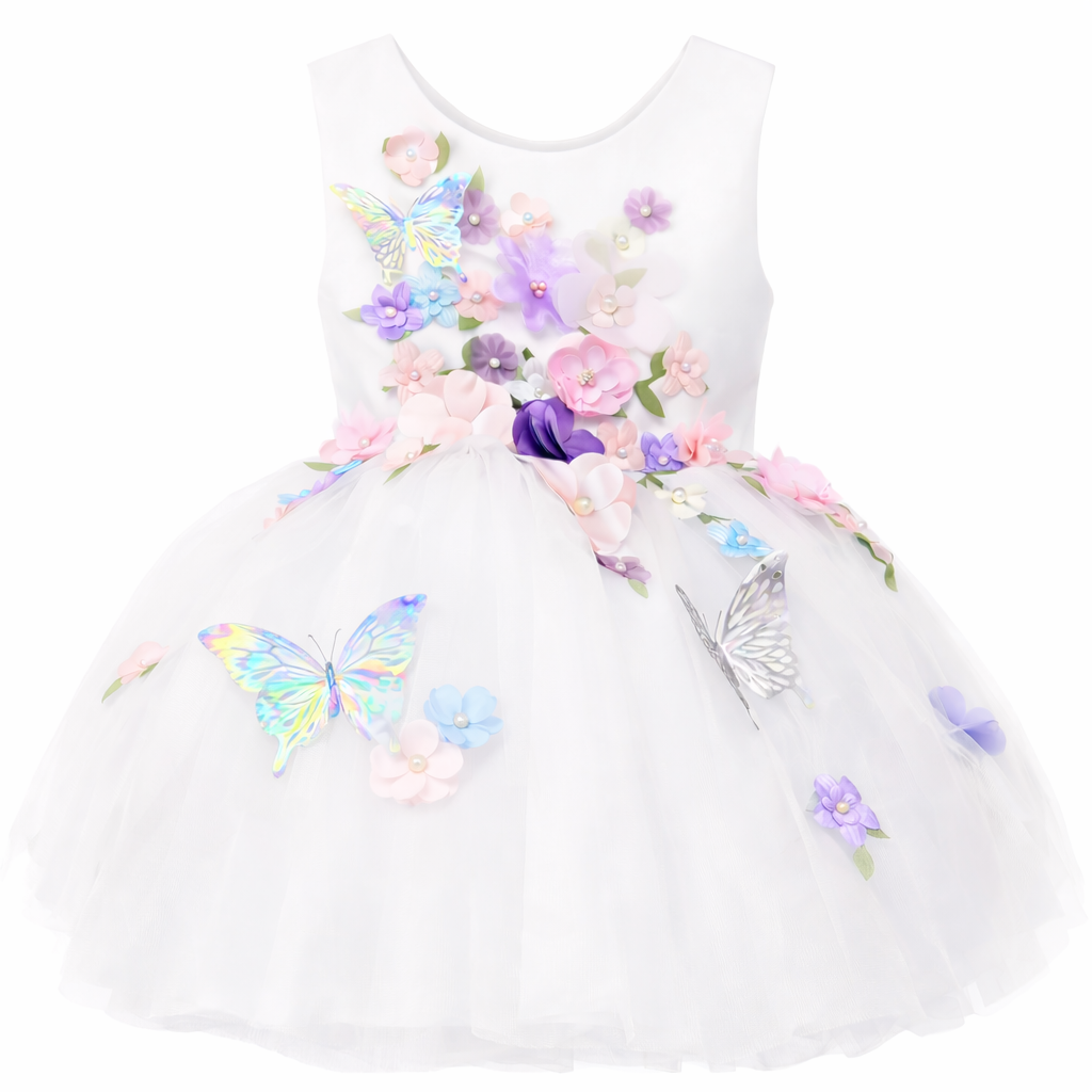 Vestido niña cumpleaños y ceremonia mariposas 3D tul 110 cm | Andali