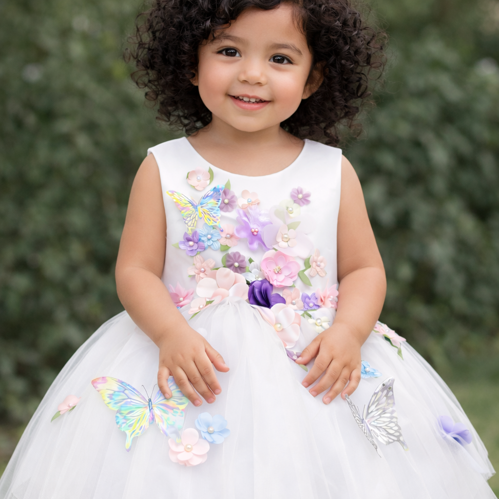 Vestido niña cumpleaños y ceremonia mariposas 3D tul 110 cm | Andali