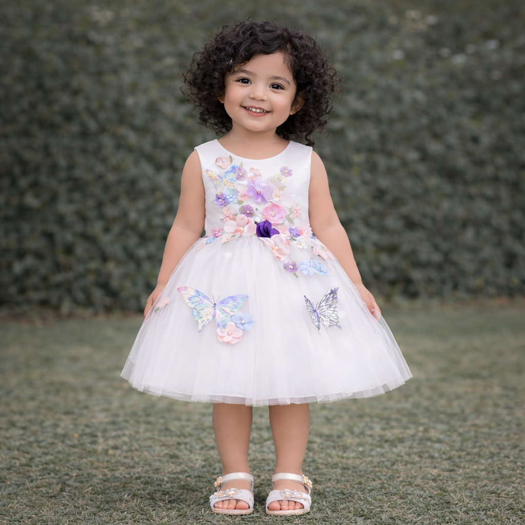 Vestido niña cumpleaños y ceremonia mariposas 3D tul 110 cm | Andali