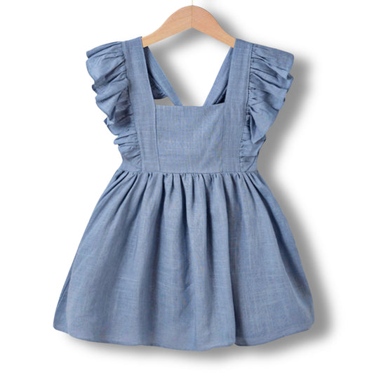 Vestido de lino con vuelos — blanco o celeste