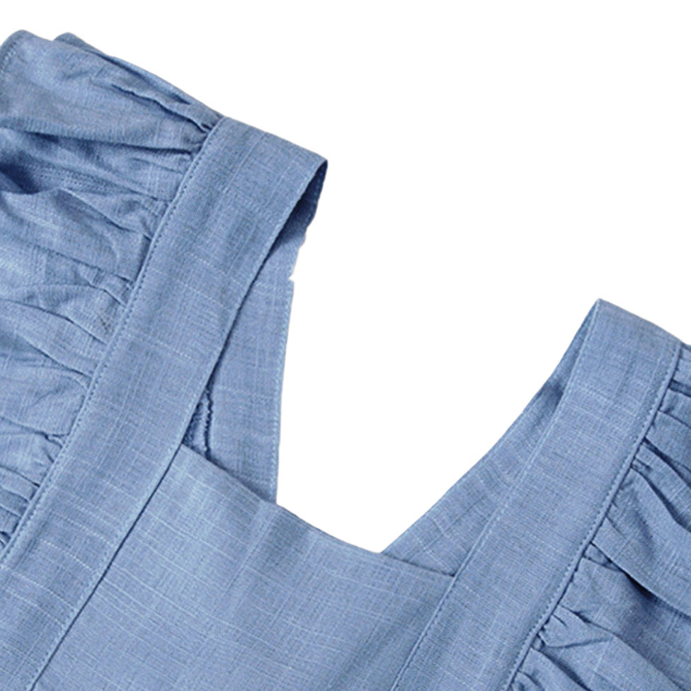 Vestido de lino con vuelos — blanco o celeste