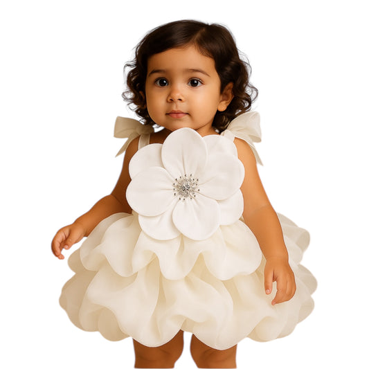 Vestido Blanco con Flor – Modelo Fiesta & Ceremonia